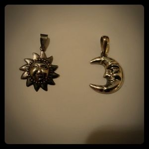 moon and sun real silver pendants